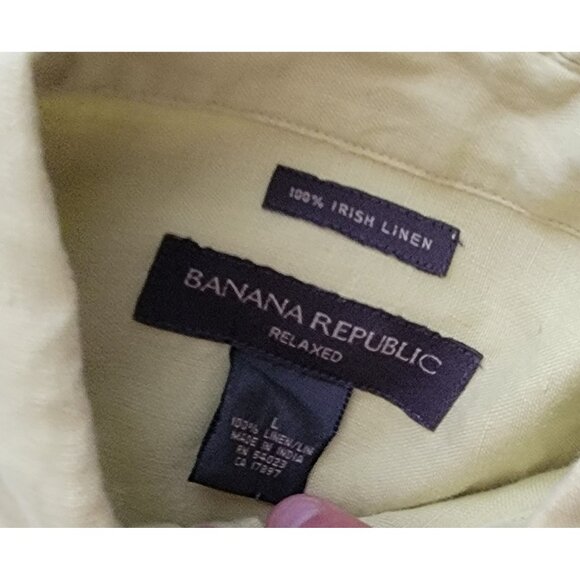 Vtg Y2K 2001 Banana Republic Mens Large Irish Linen Collared Button Shirt Green - Picture 3 of 7